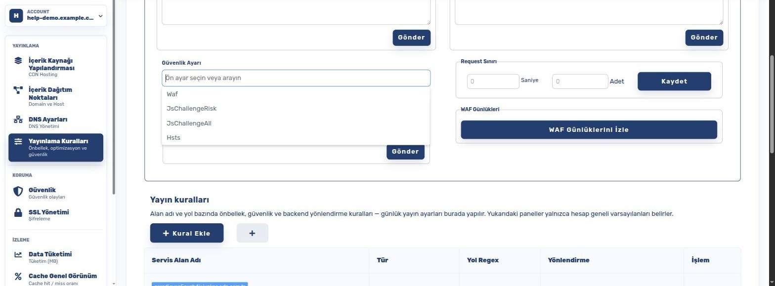 قائمة إعدادات Security Setting مع Hsts