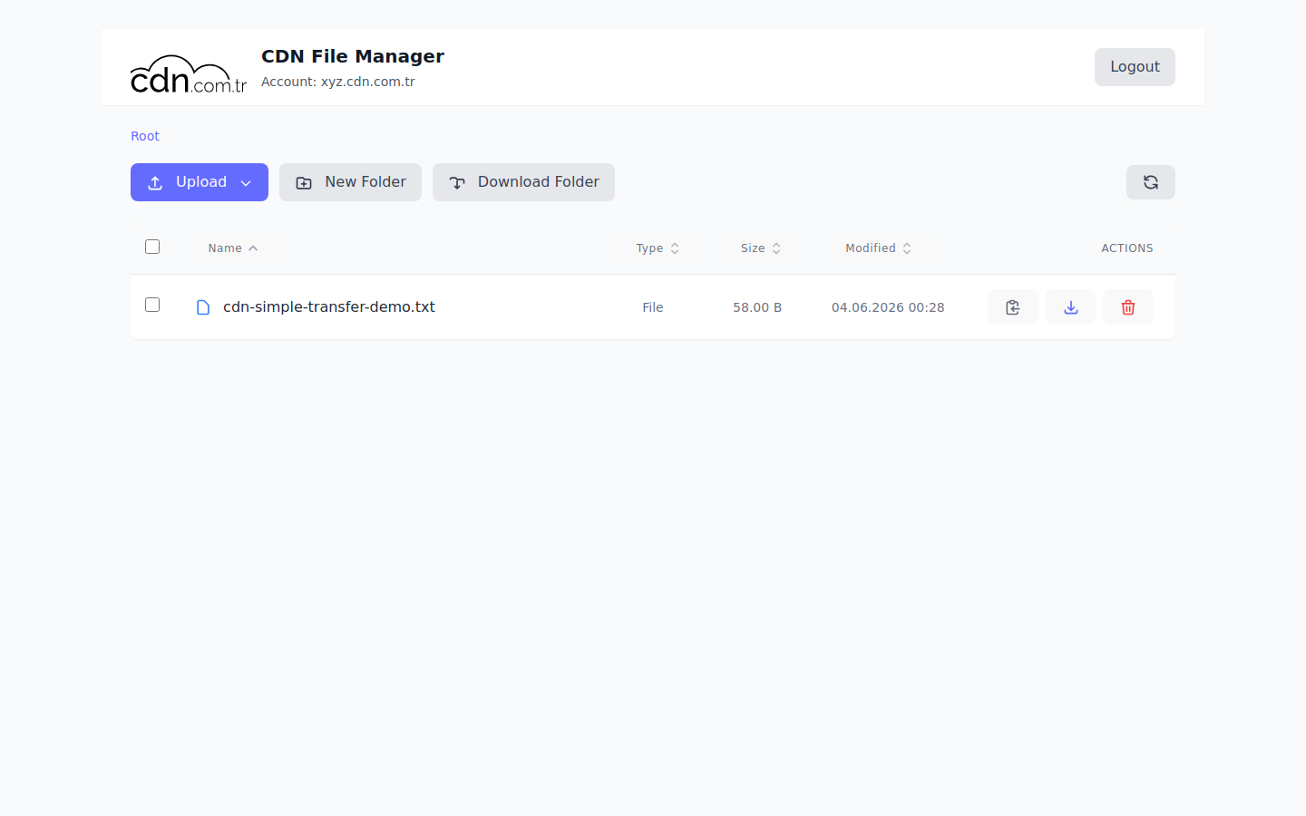 File Manager upload result