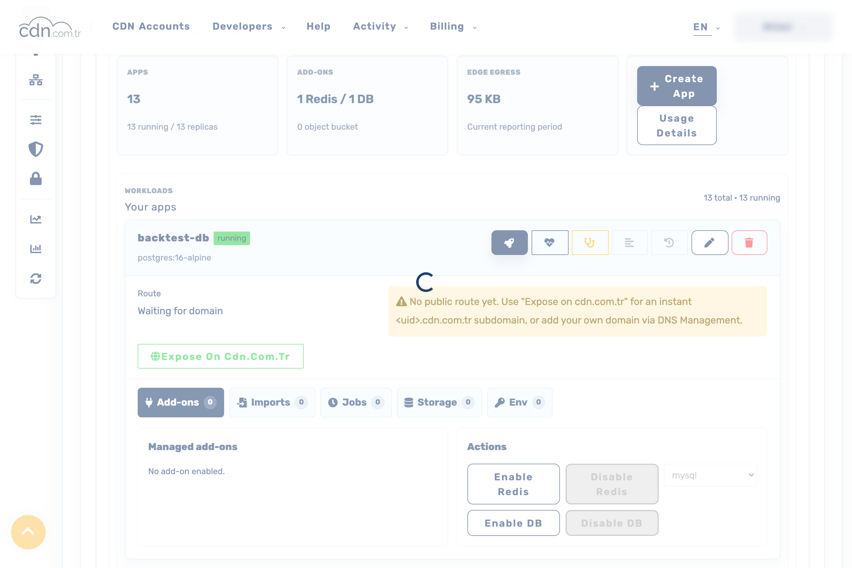 Managed Container Apps overview and an app card